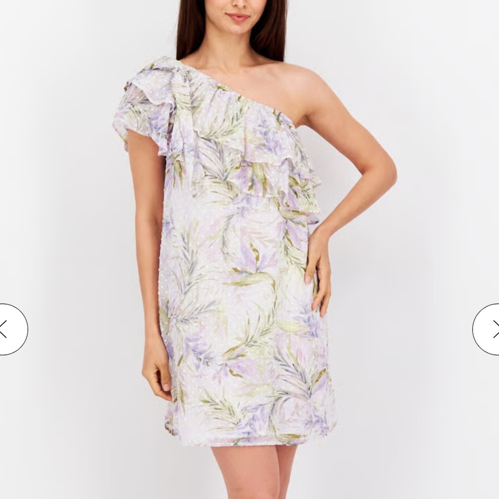 New CeCe One-Shoulder Baha Palm Clip Dot Dress